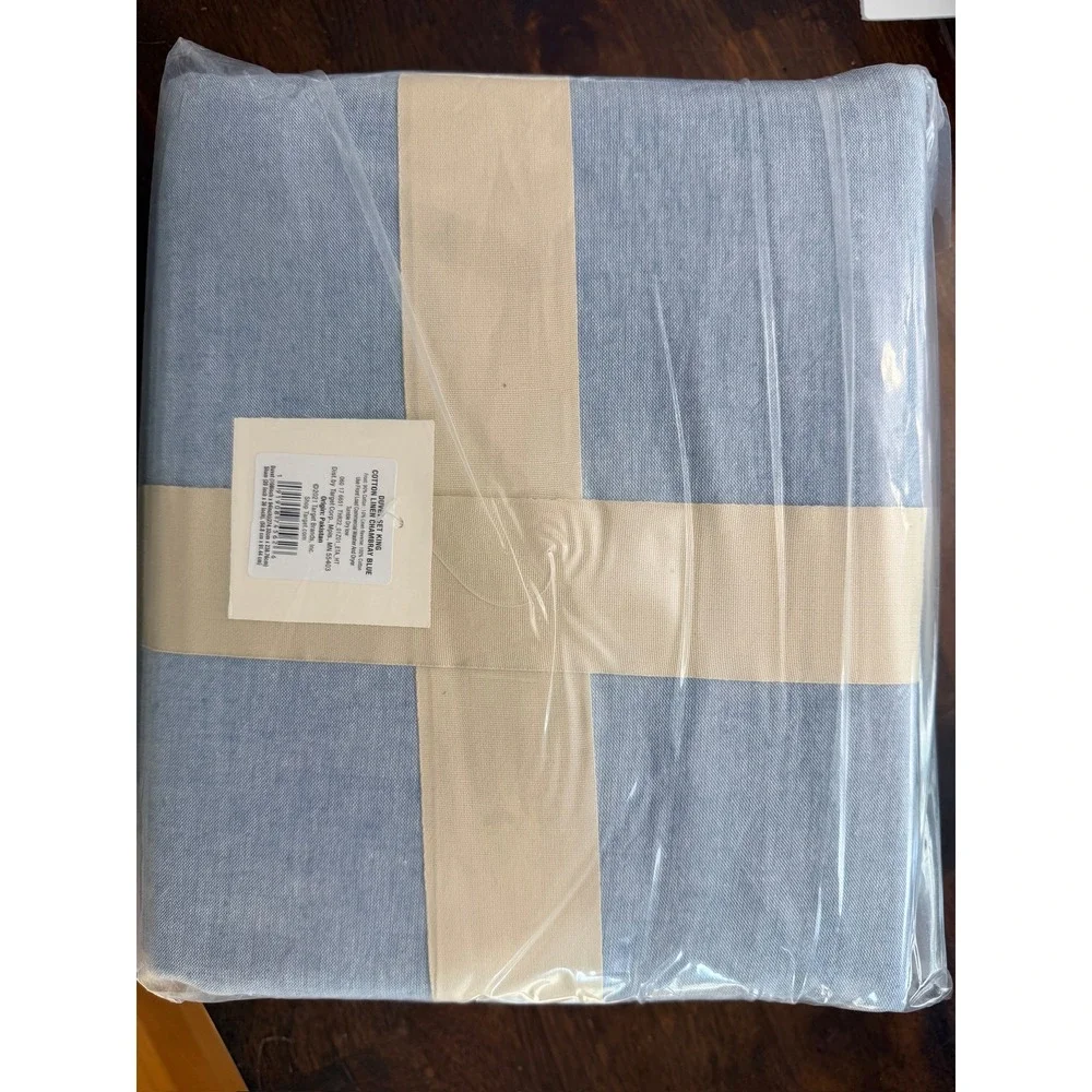 Threshold Duvet Cover Set King Blue Cotton Linen Chambray 3pc NWT